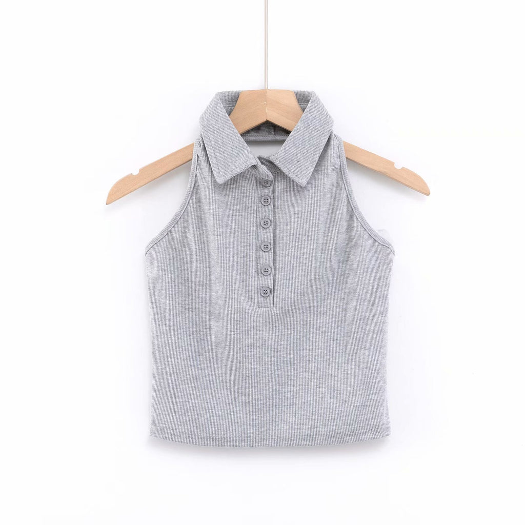 Lapel Neck Neck Bare Back Slim Short Style Button Jacket Vest