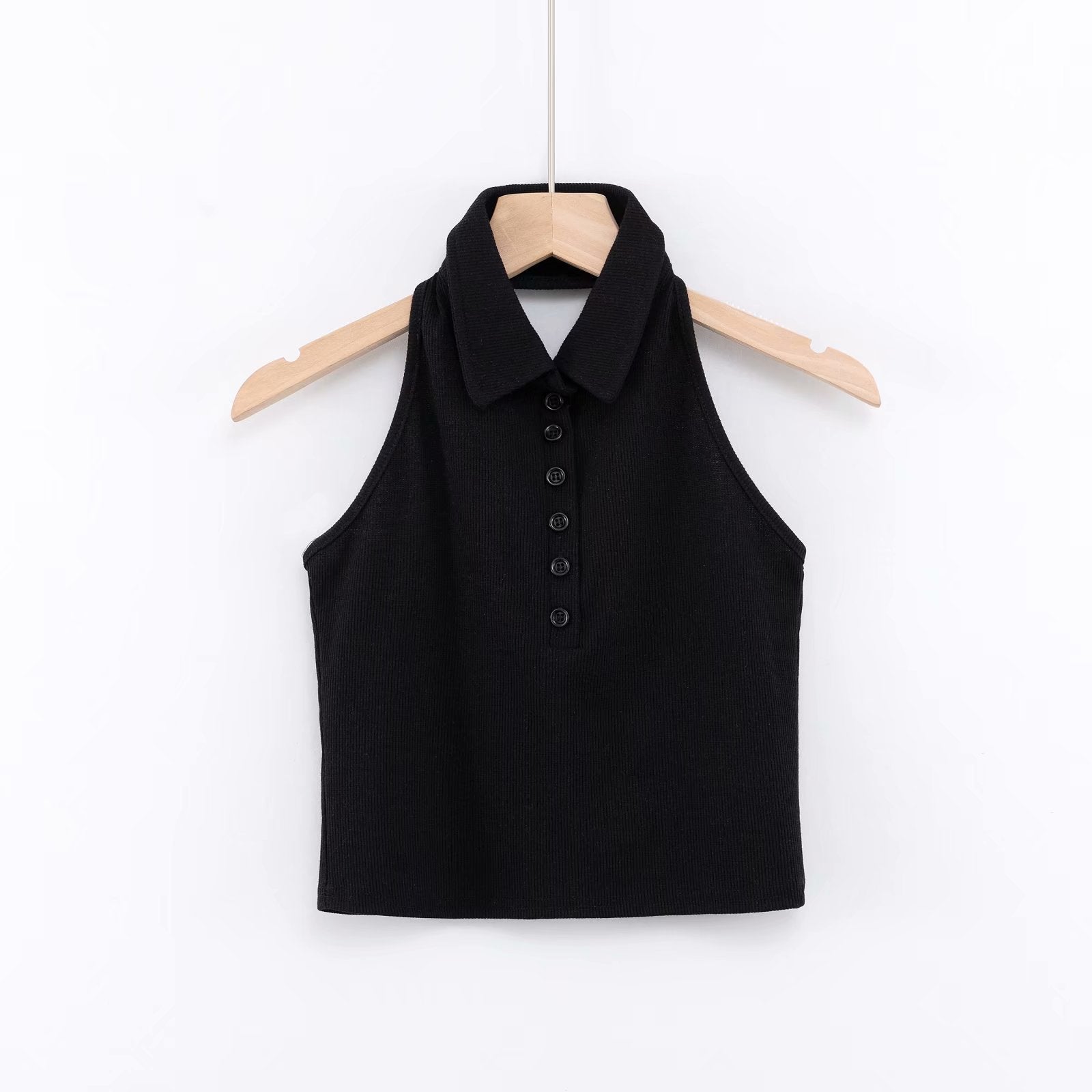 Lapel Neck Neck Bare Back Slim Short Style Button Jacket Vest