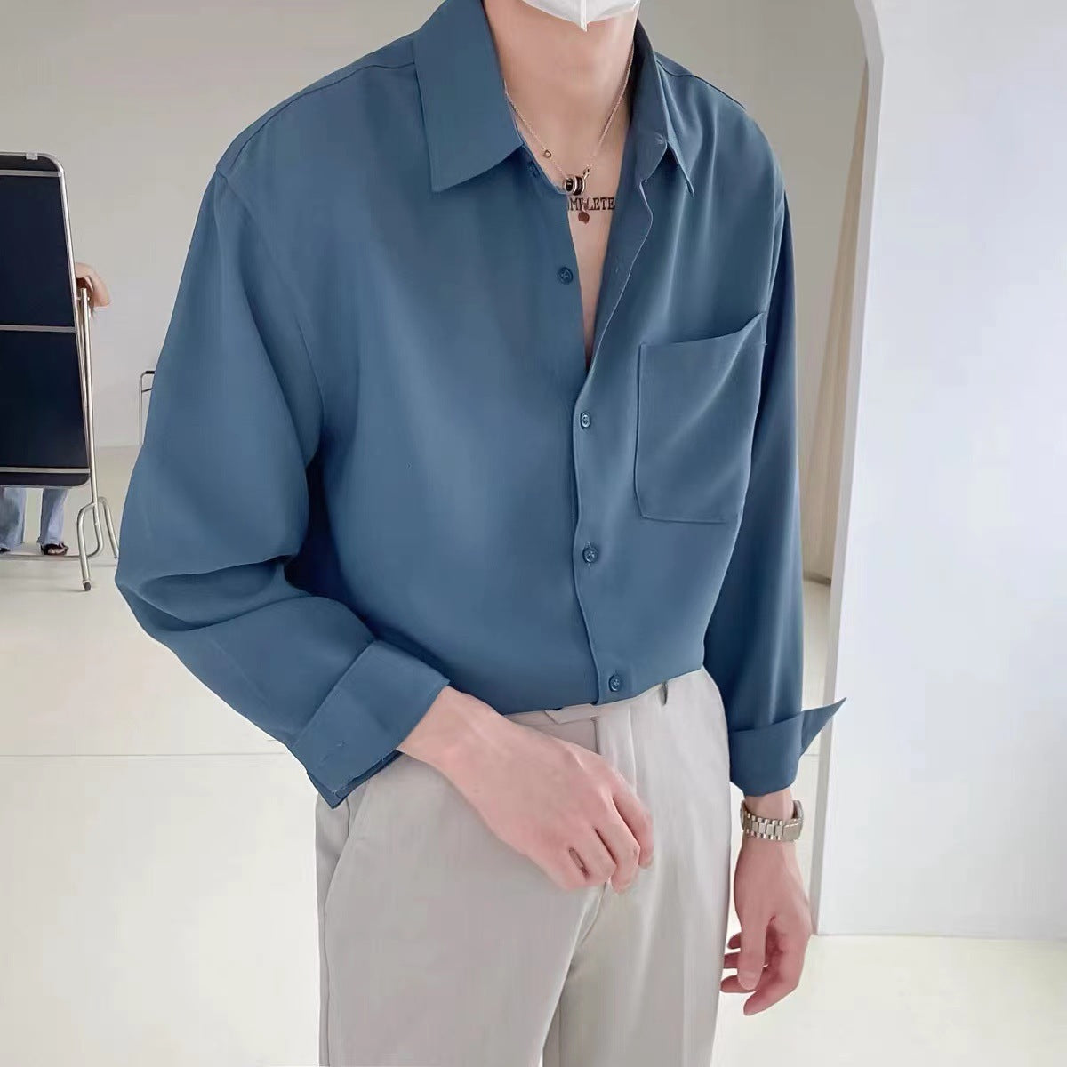 Stained Non Ironing Solid Color Shirt