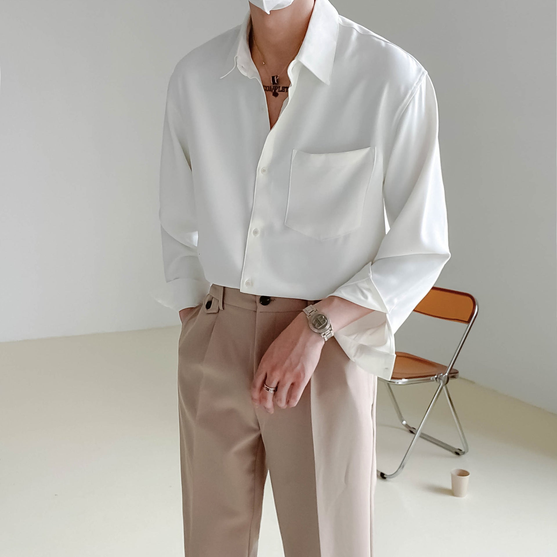 Stained Non Ironing Solid Color Shirt
